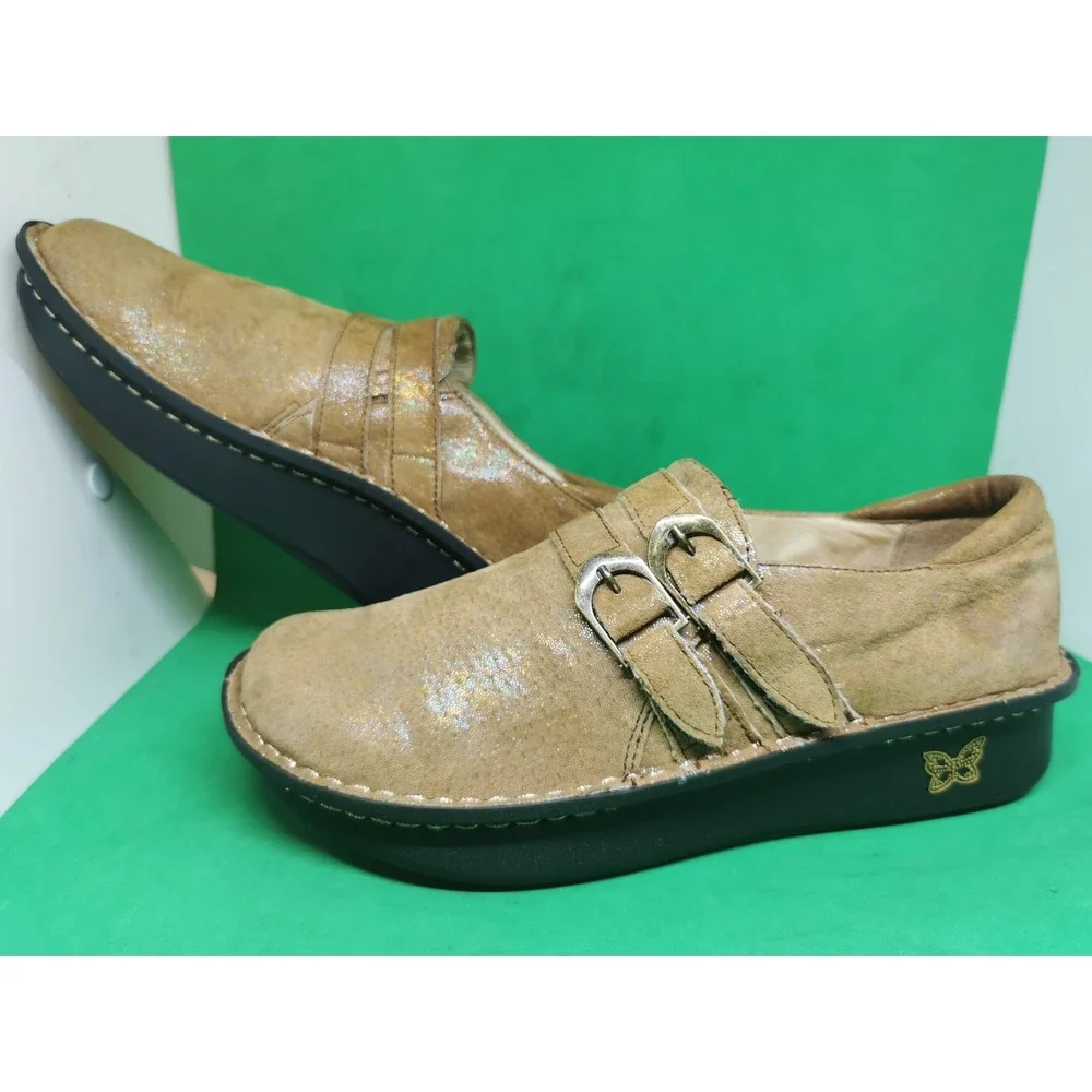 Alegria Allie ALL 684X Tan Leather Double Buckle Shoes Womens Size EU 39 US 8
